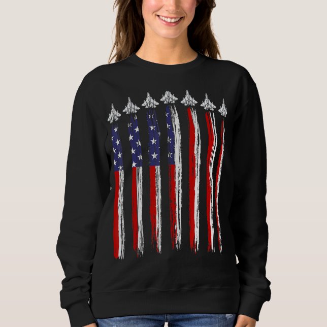 Fighter Jet Airplane USA Flag 4th Of July Patrioti T Shirt (Framsida)
