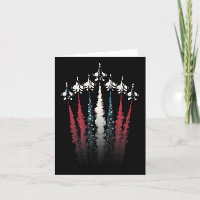 Fighter Jet Flygplan Amerikansk Flagga 4:e Juli Pa Kort (Framsida)