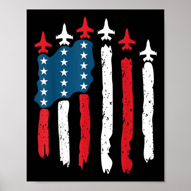 Fighter Jet Flygplan Usa Flagga 4 Juli Patriotiskt Poster (Framsidan)