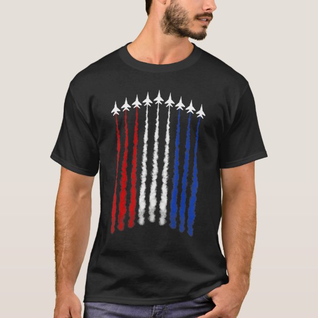 Fighter Jets USA American Flag 4th of July Celebra T Shirt (Framsida)