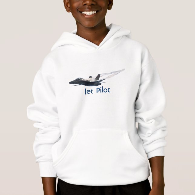 Fighter Pilot F/A-18 Hornet Jet Flygplan Kids Hood Tröja (Framsida)