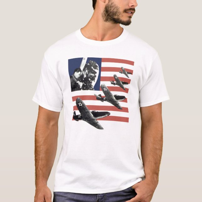 Fighter Plane American Flag T Shirt (Framsida)