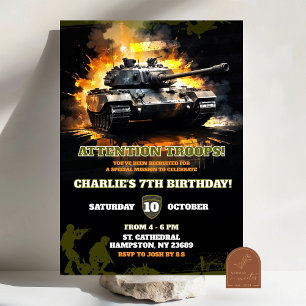 Fighter Soldier Tank Camoflauge Birthday Boy Inbjudningar
