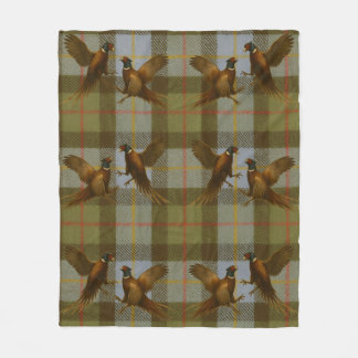 Fighting Pheasants on tweed / tartan background  Fleecefilt