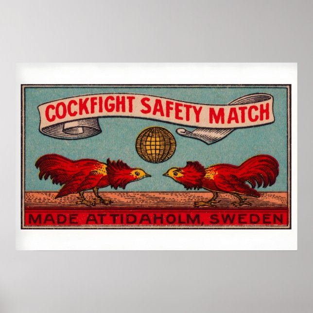 Fighting Roosters - Matchbox Print - Sweden Wall Poster (Framsidan)