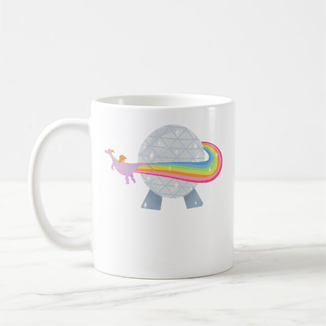 Figment flygande runt Epcot-bollen med regnbåge Kaffemugg (Vänster)