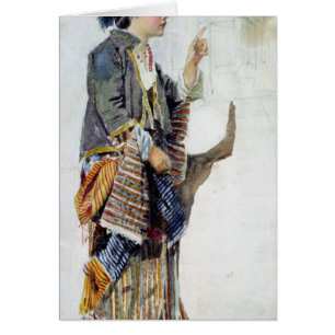Figur av en flicka i turkisk dräkt, 19th hälsningskort