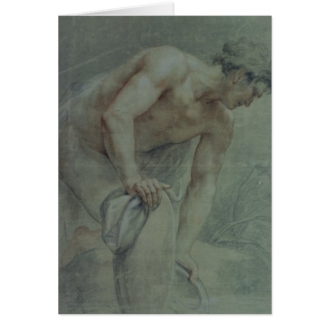 Figur av en krigare som draperas delvis, 18th hälsningskort (Framsidan)