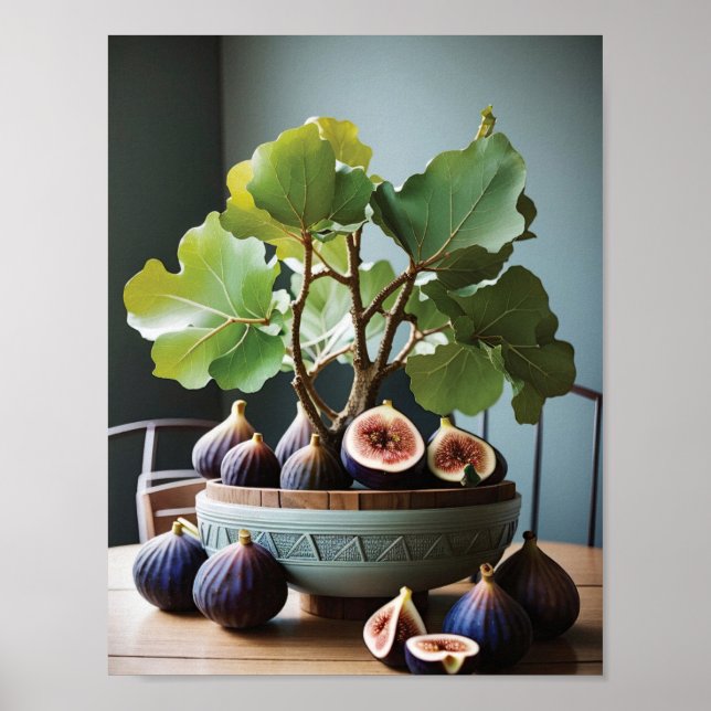 Figur i Blue Bowl på Rustic Bord Poster (Framsidan)