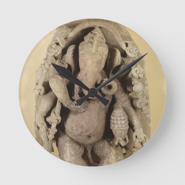 Figur i Ganapati, Chandella Dynasty (sandsten) Rund Klocka (Framsida)
