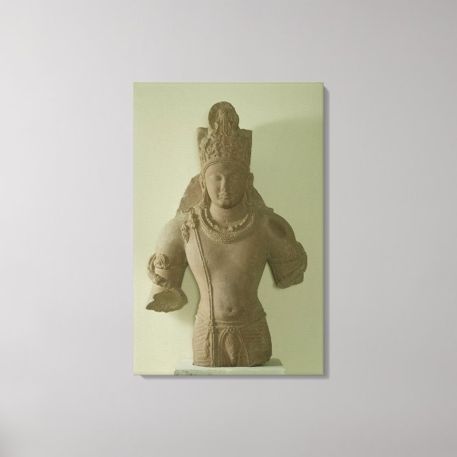 Figur i Lord Vishnu, Mathura (röd sandsten) Canvastryck (Framsida)