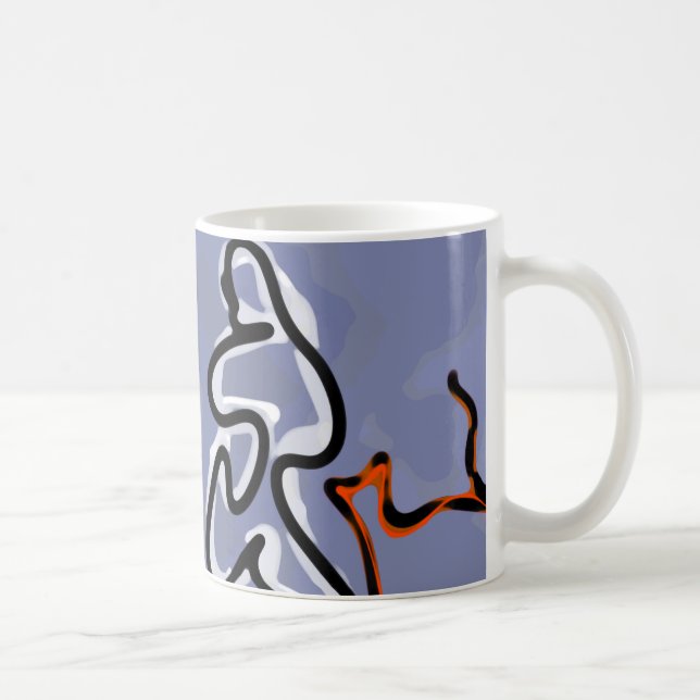 Figur med kattdjur: Abstrakt blå, orange, svart oc Kaffemugg (Höger)