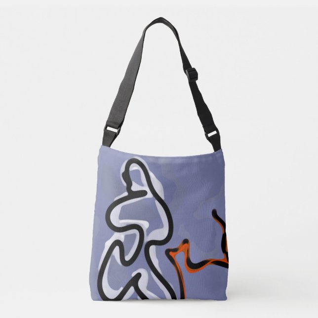 Figur med Kattdjur: Abstrakt Blue, Orange, B & W Axelväska (Framsida)