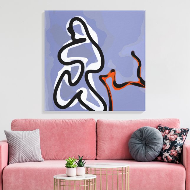 Figur med Kattdjur: Abstrakt Blue, Orange, B & W Canvastryck (Insitu (Vardagsrum))