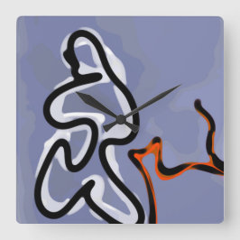 Figur med Kattdjur: Abstrakt Blue, Orange, B & W Fyrkantig Klocka