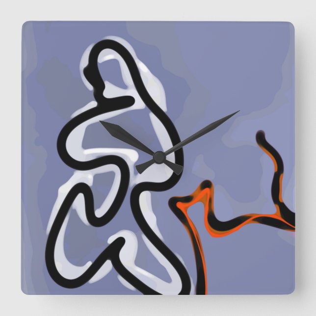 Figur med Kattdjur: Abstrakt Blue, Orange, B & W Fyrkantig Klocka (Framsida)