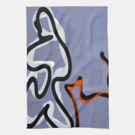 Figur med Kattdjur: Abstrakt Blue, Orange, B & W Kökshandduk
