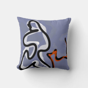 Figur med Kattdjur: Abstrakt Blue, Orange, B & W Kudde