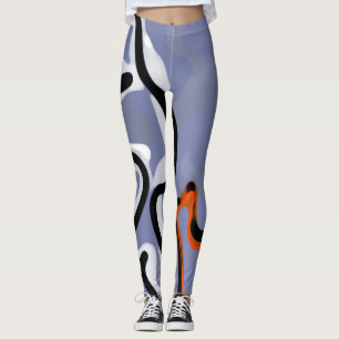 Figur med Kattdjur: Abstrakt Blue, Orange, B & W Leggings