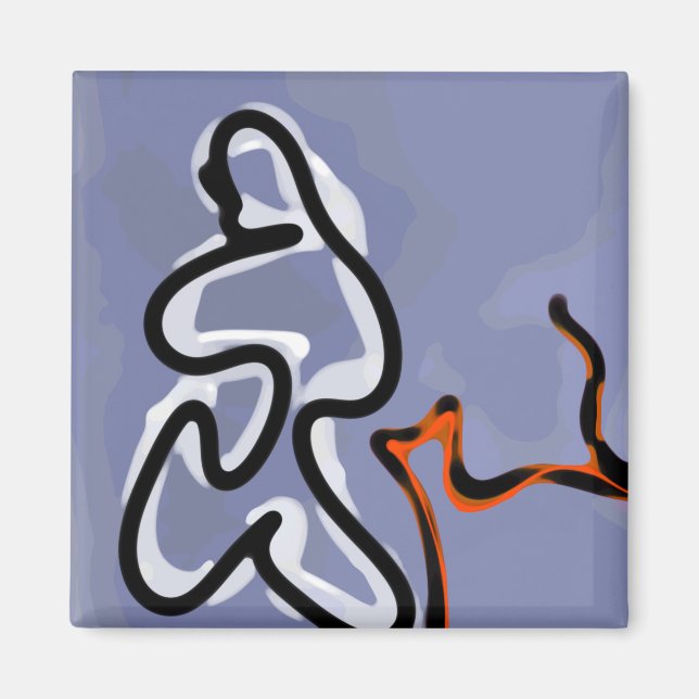 Figur med Kattdjur: Abstrakt Blue, Orange, B & W Magnet (Framsidan)