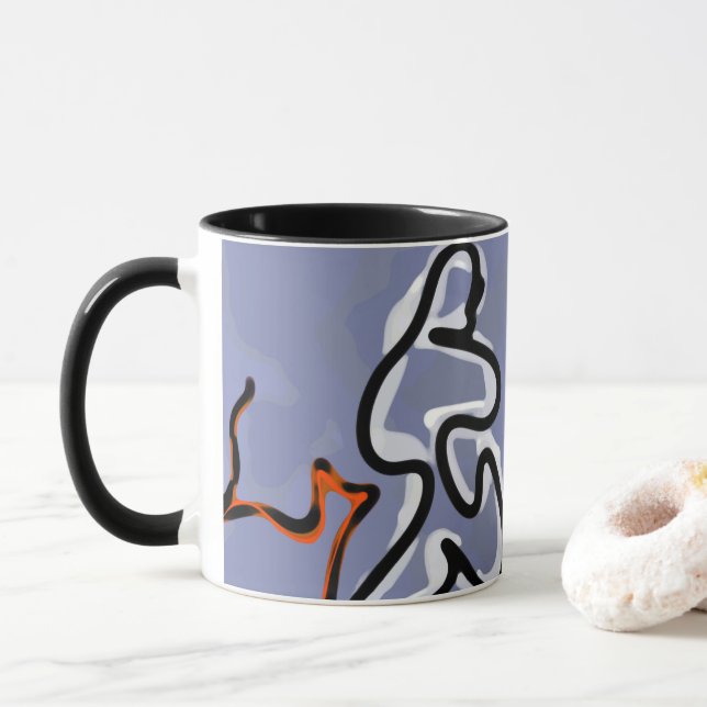 Figur med Kattdjur: Abstrakt Blue, Orange, B & W Mugg (Med munk)
