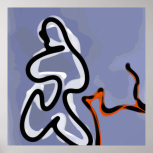 Figur med Kattdjur: Abstrakt Blue, Orange, B & W Poster