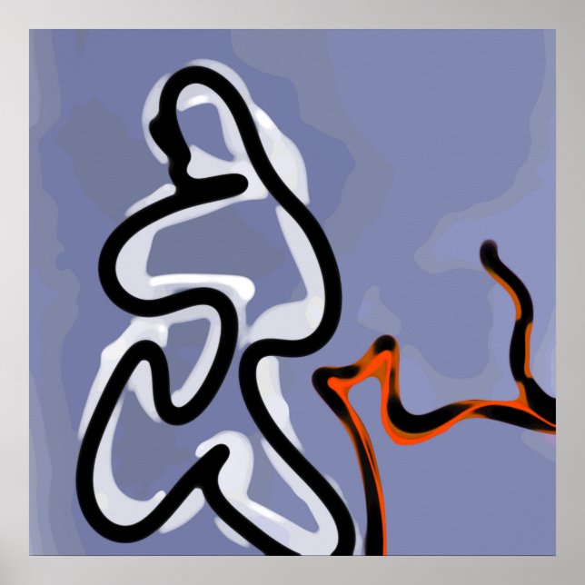 Figur med Kattdjur: Abstrakt Blue, Orange, B & W Poster (Framsidan)