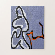 Figur med Kattdjur: Abstrakt Blue, Orange, B & W