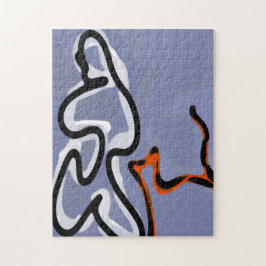 Figur med Kattdjur: Abstrakt Blue, Orange, B & W Pussel