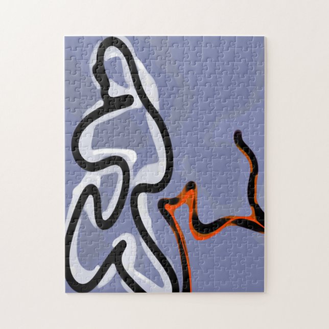 Figur med Kattdjur: Abstrakt Blue, Orange, B & W Pussel (Vertikal)