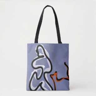 Figur med Kattdjur: Abstrakt Blue, Orange, B & W Tygkasse