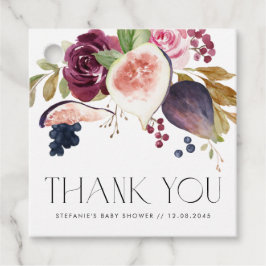 Figur och Burgundy Flowers Baby Shower Tack Gåvor Etiketter