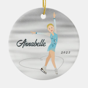 Figur Skater Blonde i Aqua Julgransprydnad Keramik