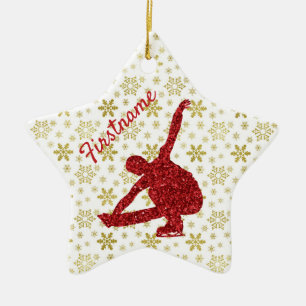 Figur skater-dekoration - Guld och rött Julgransprydnad Keramik