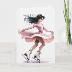 Figur Skater flicka med Rosa isfjällar Kort
