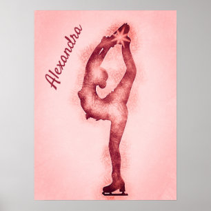 Figur skater poster Biellmann pencil teckning rosa