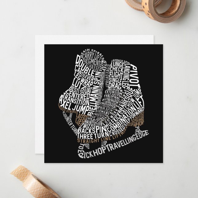 Figur Skates Ord Art Ice Skating Anteckningskort (Fram/Back In Situ)