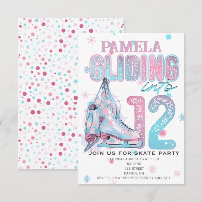Figur Skating 12:e Födelsedagsfest inbjudan (Fram/baksida)