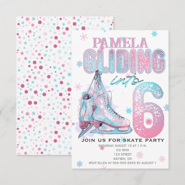 Figur Skating 6e Födelsedagsfest inbjudan (Fram/baksida)