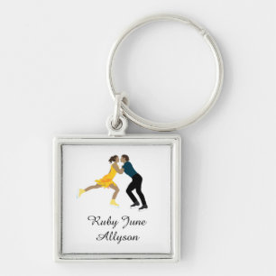 Figur Skating Fyrkantig Silverfärgad Nyckelring