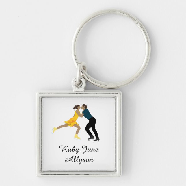 Figur Skating Fyrkantig Silverfärgad Nyckelring (Framsidan)