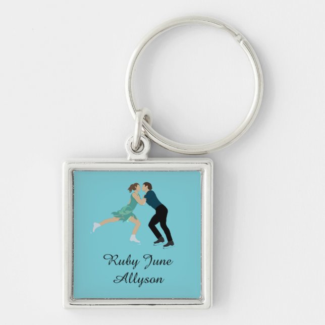 Figur Skating Fyrkantig Silverfärgad Nyckelring (Framsidan)