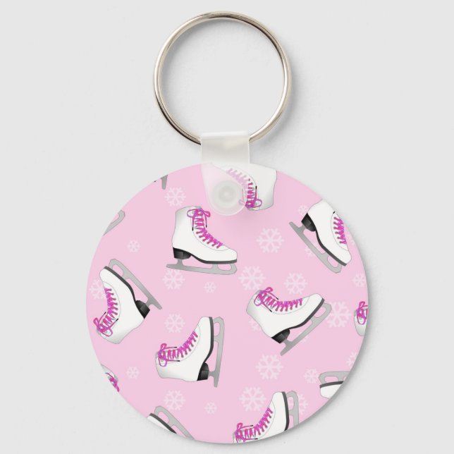 Figur Skating - Ice Skates Rosa med Snöflingor Nyckelring (Framsida)