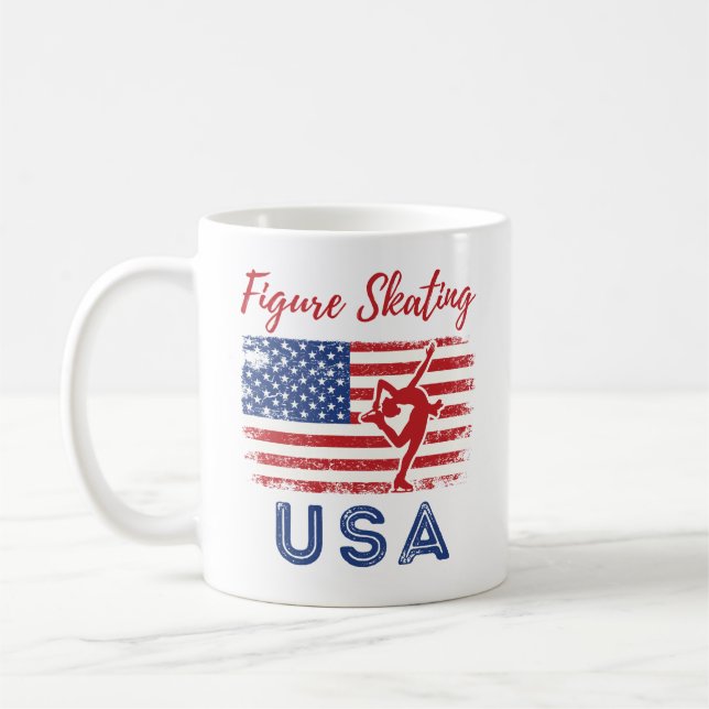 Figur Skating USA American Flagga Ice Skater Kaffemugg (Vänster)