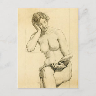 Figur teckning - kvinnoläsning vykort