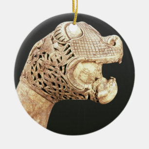 Figureheaden av en Viking Longship, grundar på Julgransprydnad Keramik