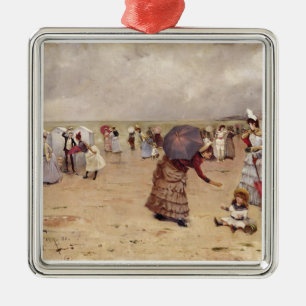 Figurer för elegant T29836 på en strand, 1886 Julgransprydnad Metall