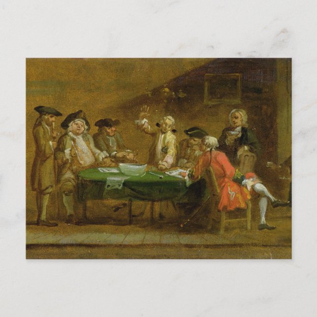 Figurer i ett Tavern- eller kaffehus, 1720-tal (ol Vykort (Framsida)