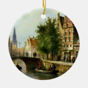 Figurer på en kanal, Amsterdam (olja på panel) Julgransprydnad Keramik