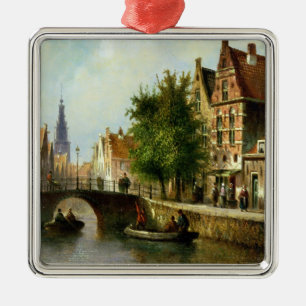 Figurer på en kanal, Amsterdam (olja på panel) Julgransprydnad Metall